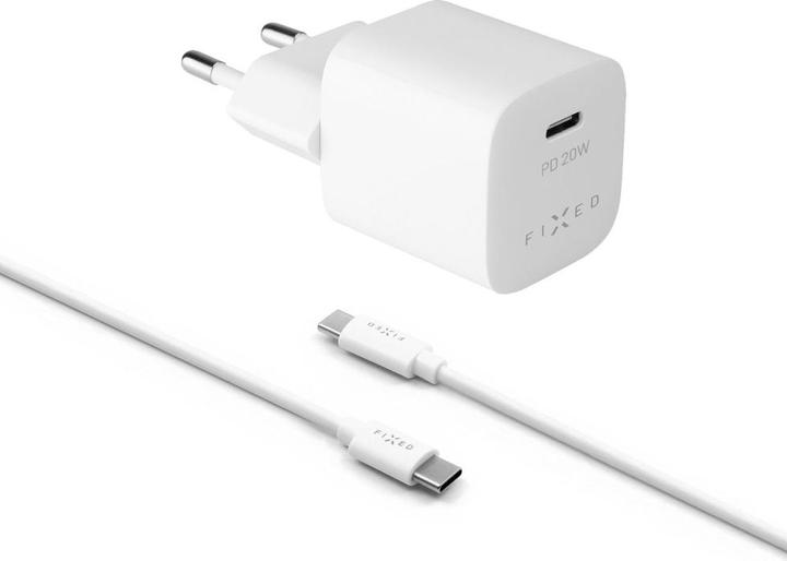 Produktbild Fixed Mini Travel Charger 20W+ USB-C/USB-C Cable, White (20 W)