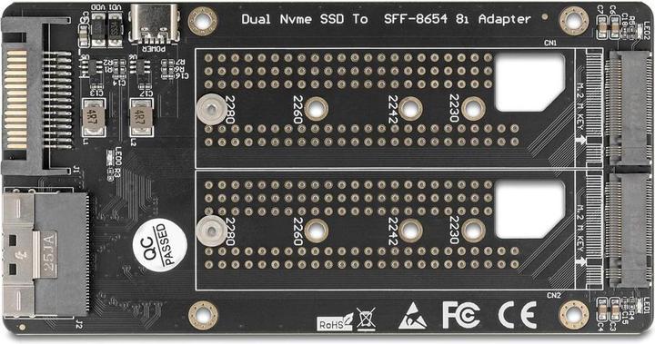 Produktbild Delock SFF-8654 8i zu 2 x M.2 Key M NVMe SSD Konverter