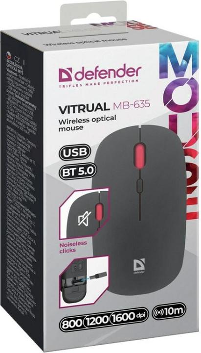 Actual product image Defender Silent Click Vitrual MB-635 RF+BT kabellose Maus (Wireless)