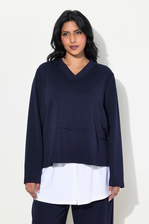 Produktbild Ulla Popken Sweatshirt, Bluseneinsatz, V-Ausschnitt, Langarm (42, 44)