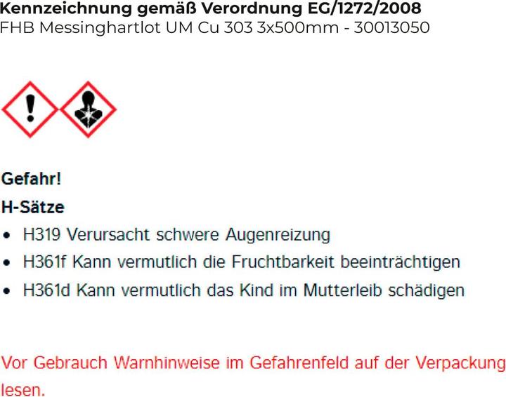 Produktbild Felder Messinghartlot UM Cu 303 3x500mm L-Cu Zn 40 flussmittelummantelt 5 kg