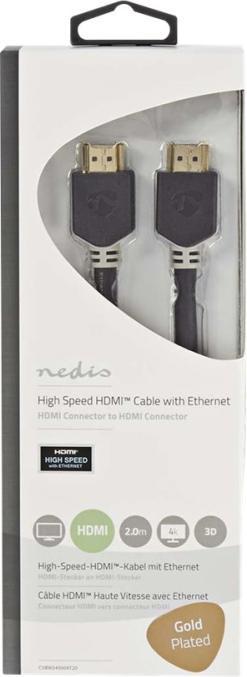 Actual product image Nedis Premium High Speed 2 m HDMI Cable with Ethernet, 4K, 3D supports: 1080p and higher, 3D, 4K (2 m, HDMI)