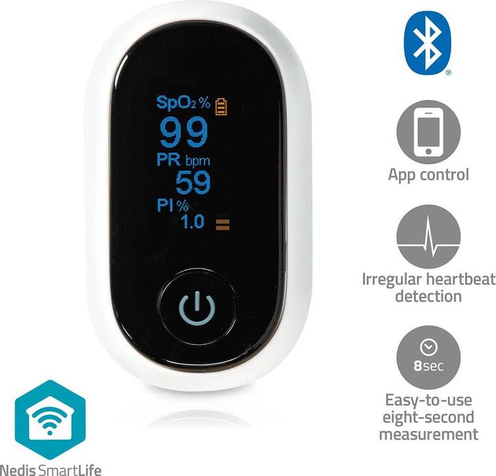 Actual product image Nedis SmartLife Pulse Oximeter | Bluetooth | OLED Display | Audible Alarm / Anti-Motion Interference