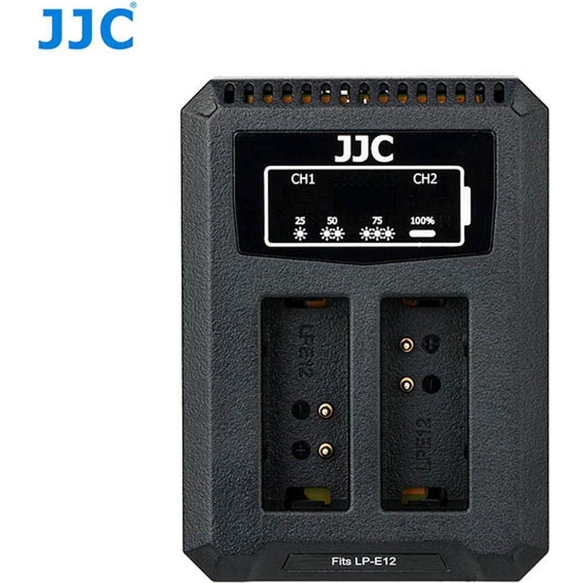 JJC Caricabatterie doppio USB Canon DCH LPE12 (per Canon LP E12) (Caricabatterie per fotocamere), Alimentatore fotocamera, Nero