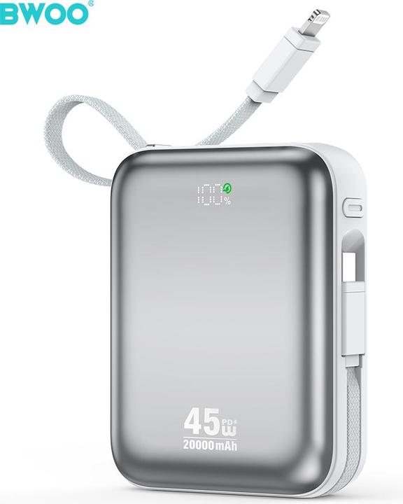 Actual product image Bwoo 20000mAh Fast Charging Power Bank PD45W With Type C Lightning Cable P78 (20000 mAh, 45 W)