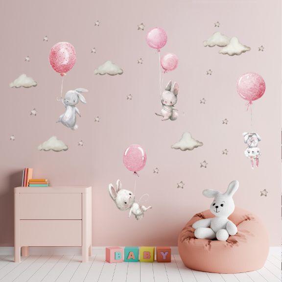 Image du produit Konjac Sponge ROOM Decor SIPO-WS63028 NAKLEJKI NA ŚCIANĘ KRÓLIKI BALONY RÓŻOWE