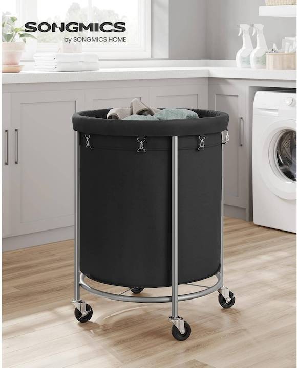 Actual product image Songmics Laundry basket on castors 48 l, black/silver, detail colour (170 l)