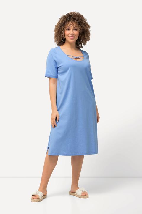 Produktbild Ulla Popken Jerseykleid, Zierbänder, A-Linie, Rundhals, Halbarm (54)