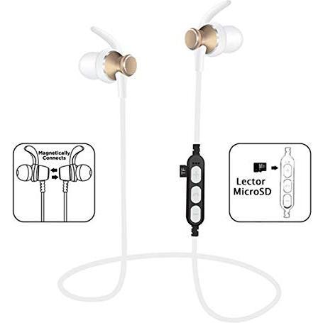Platinet In-Ear Earphones Bluetooth V4.2 + microSD + MIC - model 1062 met oorclip - Goud, Kopfhörer