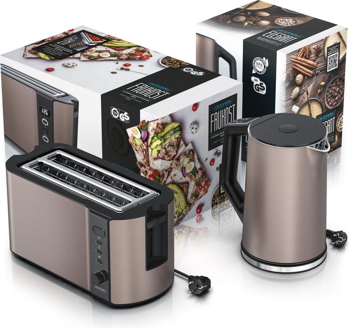 Produktbild Arendo Frühstücks Set, Edelstahl Wasserkocher 1,5l Temperaturwahl & 4-Scheiben Langschlitz Toaster, Beige (1.50 l)