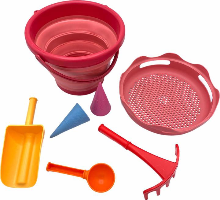 Schildkröt Sand Toys Seau pliable rouge jeu de sable, 9x22 cm, 7 pcs., accessoires, 18 mois