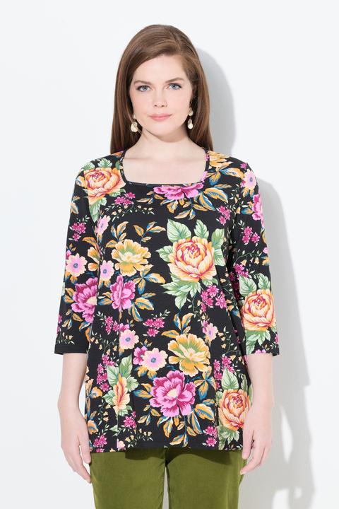 Produktbild Ulla Popken Shirt, Blüten, Classic, Carré-Ausschnitt, 3/4-Arm (58)