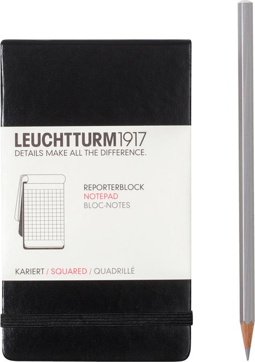 Produktbild Leuchtturm1917 Notizblock Reporter A6, Kariert, Schwarz (A6, Liniert, Harter Einband)