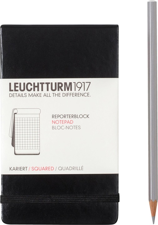Leuchtturm1917 Notizblock Reporter A6, Kariert, Schwarz (A6, Liniert, Harter Einband)