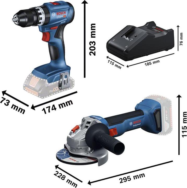 Image du produit Bosch Professional Bosch 2-Tool Set GSB 18V-45 / GWS 18V-8 / 2x Akku 18V 4.0Ah inkl. Tasche