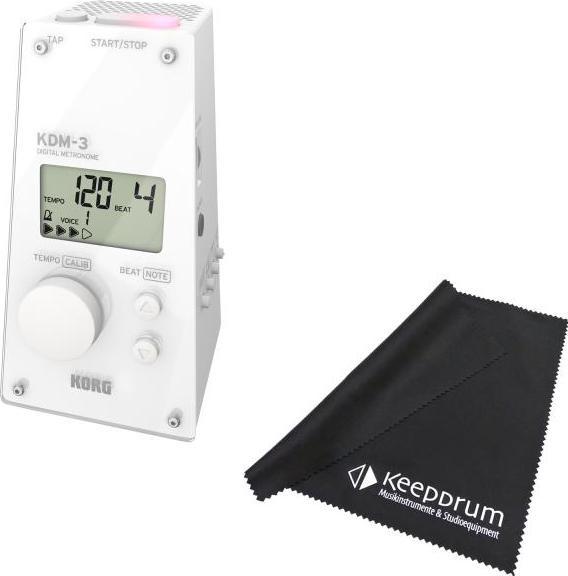 Korg Metronom KDM-3 Taktgeber Digital mit 19 Taktarten Weiss mit Tuch
