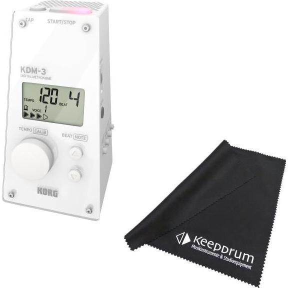 Korg Metronom KDM-3 Taktgeber Digital mit 19 Taktarten Weiss mit Tuch, Stimmgerät, Weiss