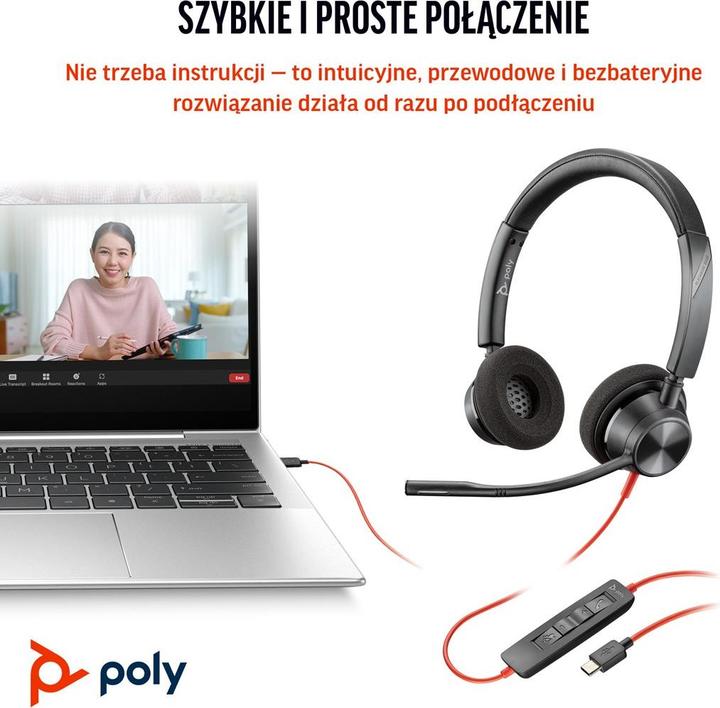 Produktbild Poly Blackwire 3320 USB-C Stereo-Headset, für Microsoft Teams zertifiziert, + USB-C/A-Adapter (Kabelgebunden, USB-C, Microsoft Teams)