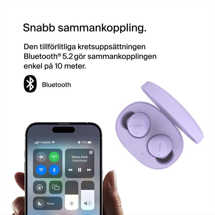 Produktbild Belkin wireless soundform bolt tws hellviolett (Keine Geräuschunterdrückung, 28 h, Kabellos)