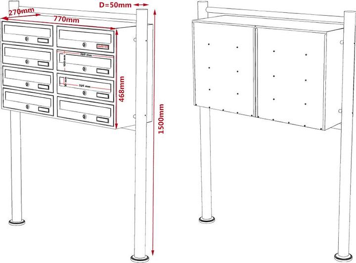 Actual product image Wiltec 8 letterbox system white 2x4 compartments letterbox Post