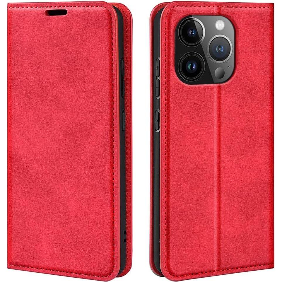 Cover-Discount iPhone 15 Pro Max - Stand Flip Case Hülle rot (Apple iPhone 15 Pro Max), Smartphone Hülle, Rot
