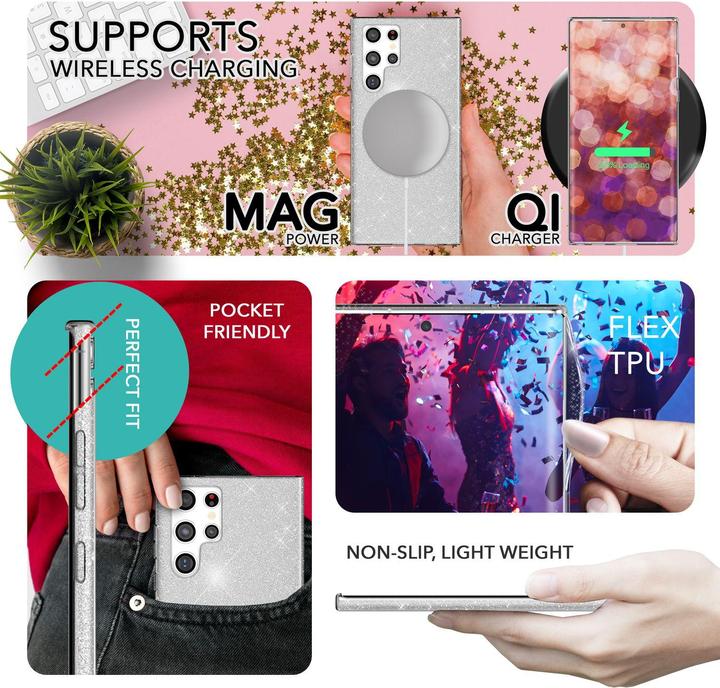 Produktbild Nalia Glitzer Silikon Hülle mit 2x Displayschutz (Samsung Galaxy S23 Ultra)