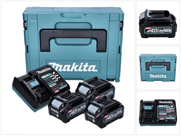 3x Makita BL 4025 Akku 40 V 2,5 Ah XGT Li-Ion Akku (191B36-3), 1x Makita DC 40 RA 40 V Schnell Ladegerät XGT LXT (191E07-8), 1x Makita MAKPAC 1 Systemkoffer, 1x passende Einlage