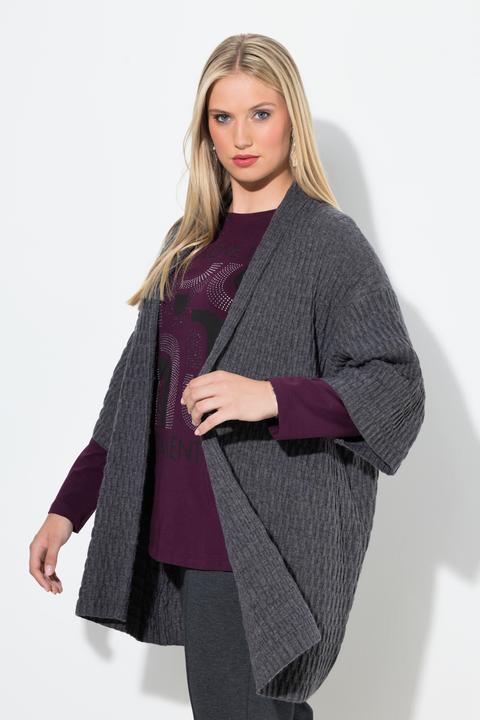 Produktbild Ulla Popken Strickjacke, Strukturstrick, Oversized, V-Ausschnitt, 3/4-Arm (60)