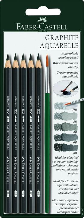 Produktbild Faber-Castell Bleistifte Set Aquarell (5 Stück) (3.30 mm, 2B, 4B, 6B, 8B, HB, 5x)