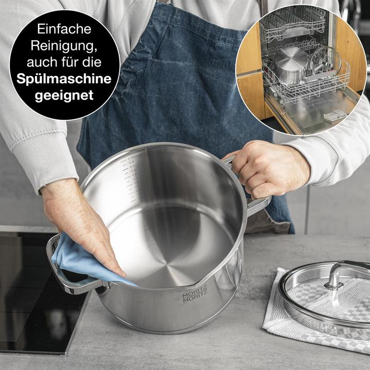 Actual product image Moritz & Moritz Stainless steel saucepan induction 24cm with sieve in the lid - Suitable for all hob types (Pot, Stainless steel)