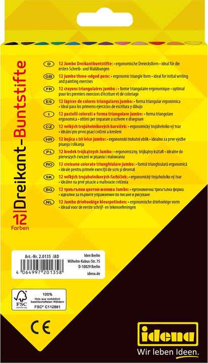 Actual product image Idena Coloured pencils Jumbo triangular 12s FSC100% (12x)