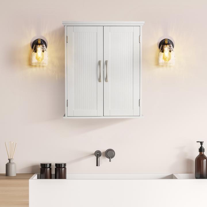 Image du produit Teamson Home Holz Badezimmer Wand Medizinschrank mit verstellbaren Regalen Wei EHF-F0007