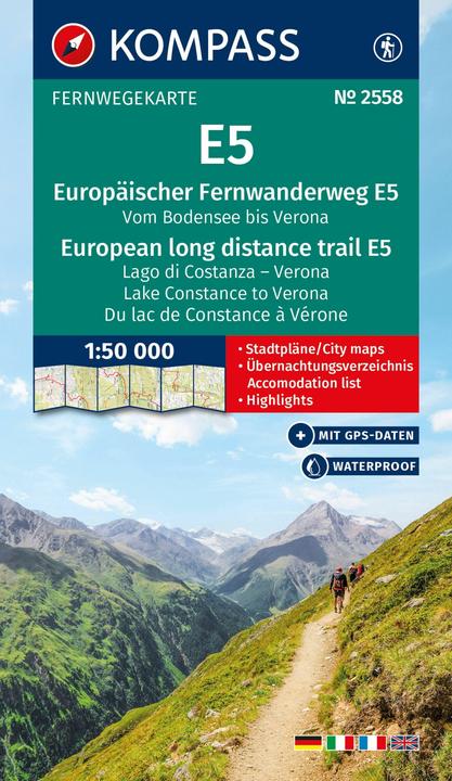 Produktbild Wander-Tourenkarte Europäischer Fernwanderweg E5 Alpenüberquerung vom Bodensee bis Verona