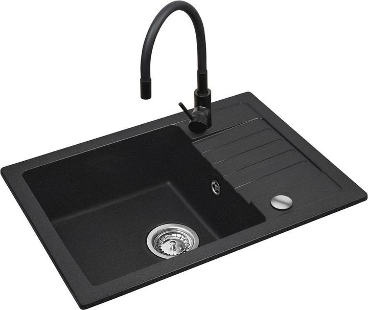 Actual product image Maidsinks Black sink set with flexi faucet - BALI 62x44 1B1D black+ Flessi (44 cm, 62 cm)