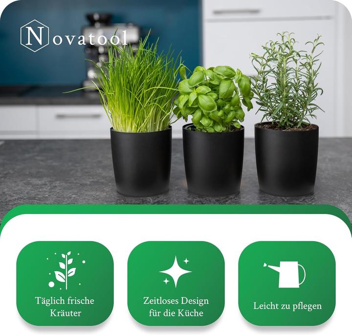 Actual product image Novaliv Stilvolle 20er Set Kräutertopf aus Kunststoff Schwarz für Jede Fensterbank, frische Küchenkr