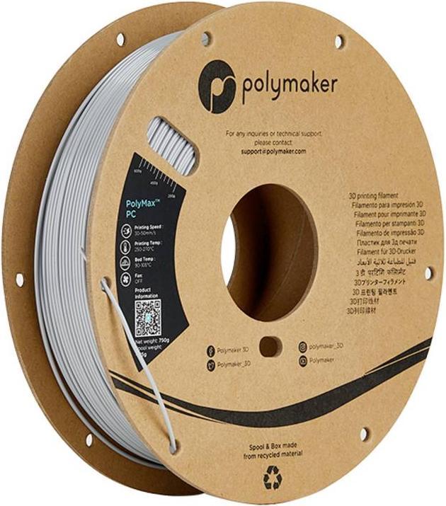 Produktbild Polymaker PC02005 Filament PC (Polycarbonat) schlagfest, hitzebeständig 1.75mm 750g Grau PolyMax™ (1.75 mm, 750 g)