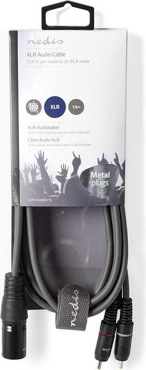 Produktbild Nedis XLR-Audiokabel 3-polig XLR Stecker - 2 x RCA Mac (1.50 m, XLR)