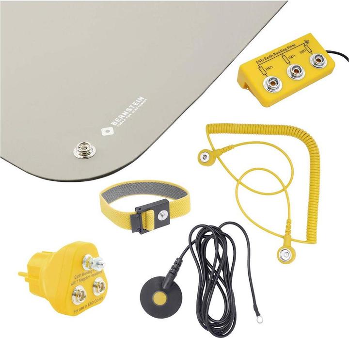 Bernstein Set di manipolazione ESD 6 pezzi tappetino grigio (900x610x2) cinghia 2 cavi 2 spine di messa a