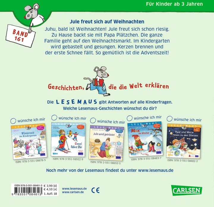 Produktbild LESEMAUS 161: Jule freut sich auf Weihnachten (Deutsch, Anna Wagenhoff, 2018)
