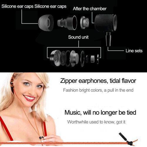 Actual product image Hermex Stereo Bass Zipper In Ear Headphones Microphone + Gold Plated AUX Plug + ON OFF - Purple (Cable)