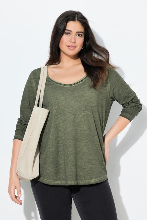 Produktbild Ulla Popken Shirt, Rollkanten, Classic, V-Ausschnitt, Langarm (58)