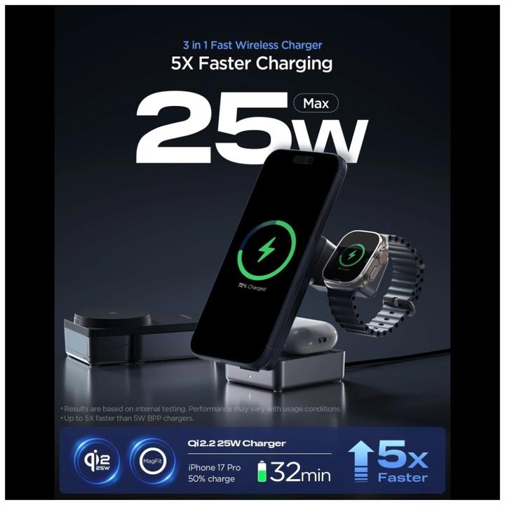 Image du produit Spigen Ładowarka indukcyjna Essential EF323MQ 3w1 25W Qi2.2 MagSafe czarny (25 W)