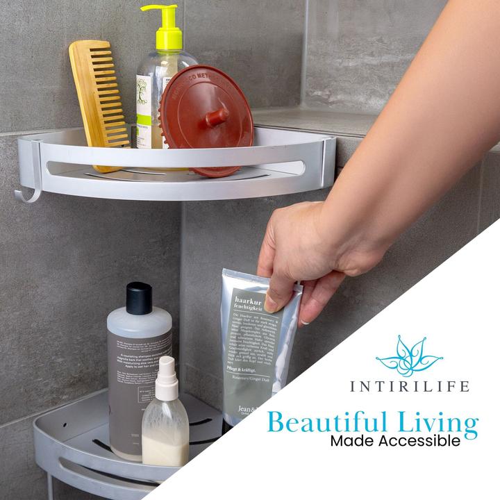 Actual product image Intirilife Shower tray with 2 hooks for drilling or gluing
