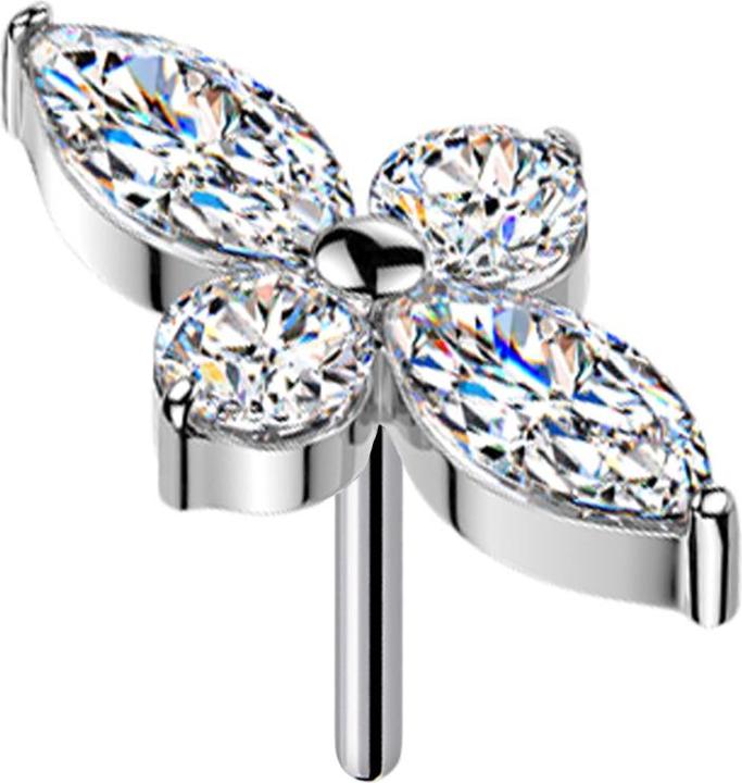 Image du produit Star Piercing Threadless Sternschnuppe silber Kreuz ovale Kristalle silber runde Kristalle silber (sans laiton, Titane)