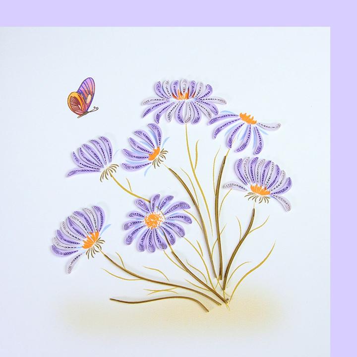 Image du produit Hervorragend Paper Quilling Karte lila Blumen und Schmetterling (1 pcs)