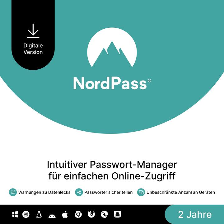 Produktbild Nord VPN Pass Premium 2-Jahre Passwort-Managers Download Code (1 User, 10 Geräte/User, 24 Monate)