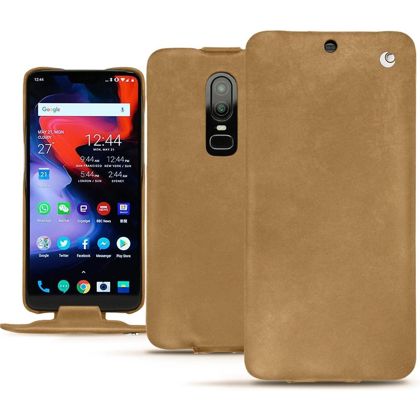 Noreve Lederschutzhülle vertikal (OnePlus 6), Smartphone Hülle, Braun
