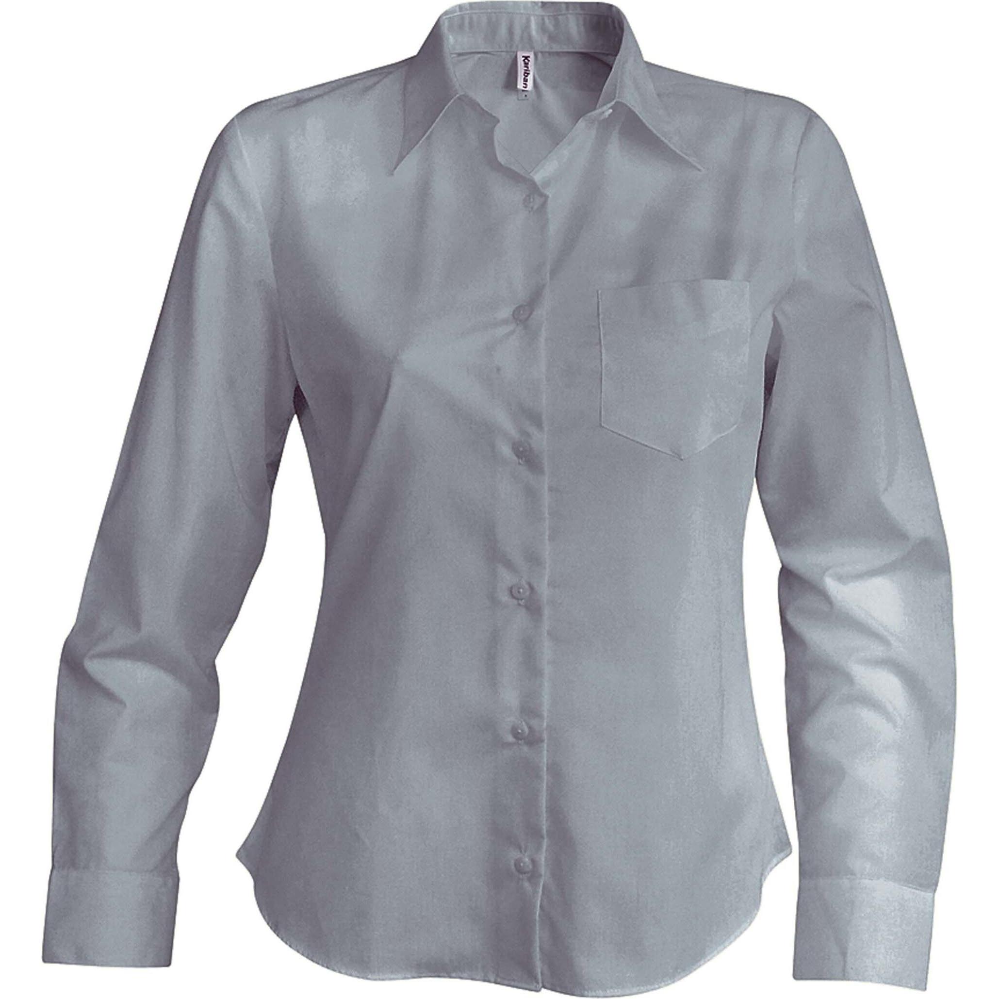 Kariban, Damen, Hemd, Damenbluse mit langen Ärmeln Jesica, Silber, (3XL)