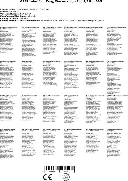 Produktbild Ich-zapfe Krug, Wasserkrug Rio, 1,5 ltr., SAN (1.50 l)