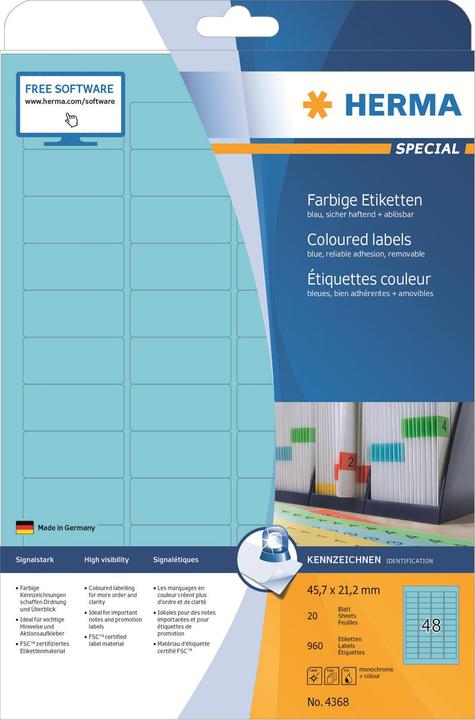 Produktbild HERMA Farbige Etiketten A4 ablösbar